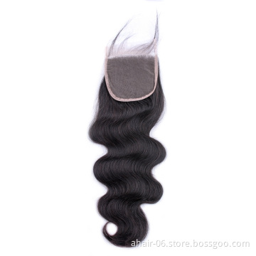 Good Quality 8"-20" Brazilian Virgin Hair Closure Transparent Swiss Lace Closure 4*4 Human Hair